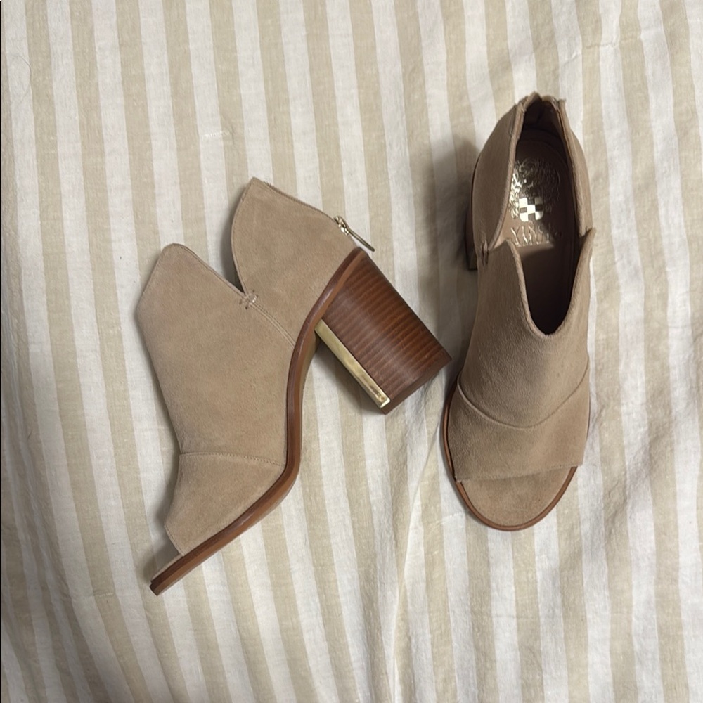 Vince Camuto Tan Heeled Boots with Peep-Toe